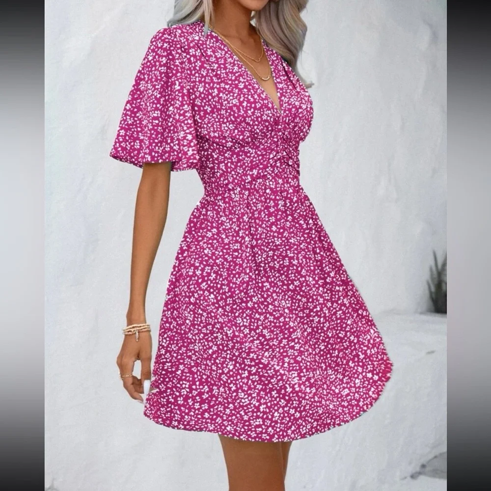 Boho floral print butterfly sleeve mini dress_11